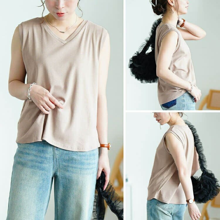 大きいサイズ レディース Vネックノースリーブプルオーバー　wk-0540 【メール便可】