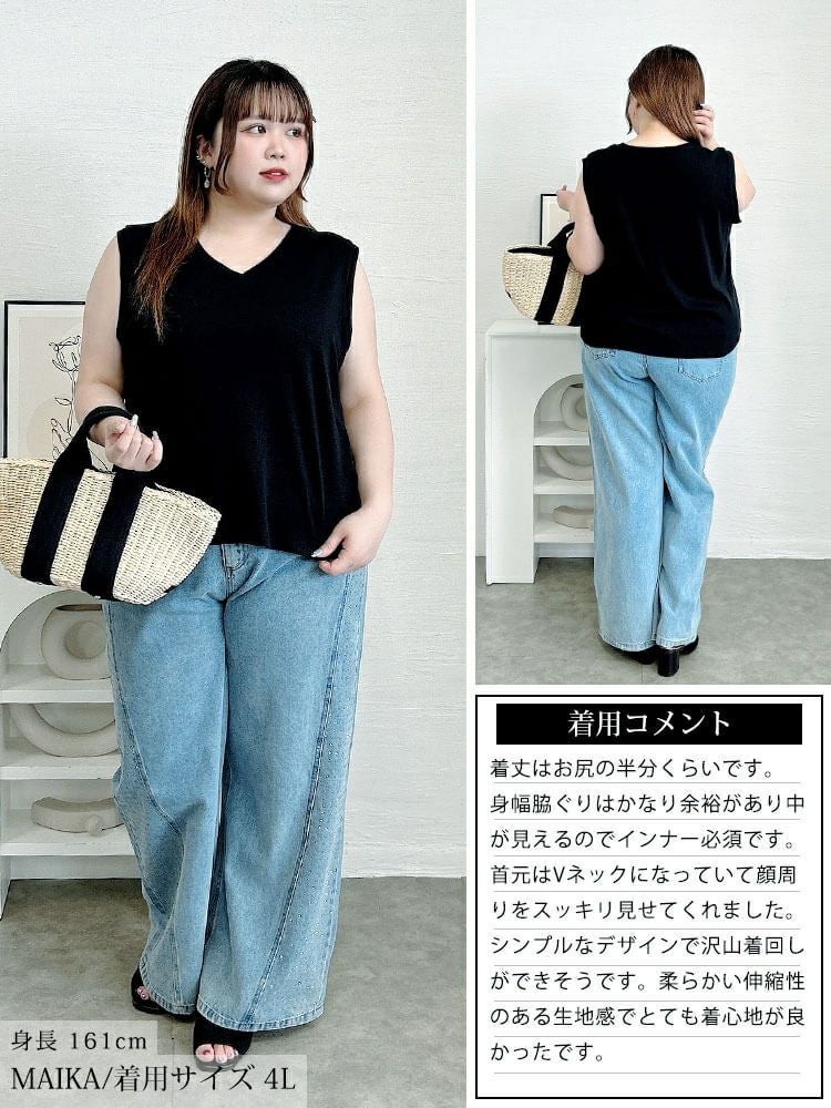 大きいサイズ レディース Vネックノースリーブプルオーバー　wk-0540 【メール便可】