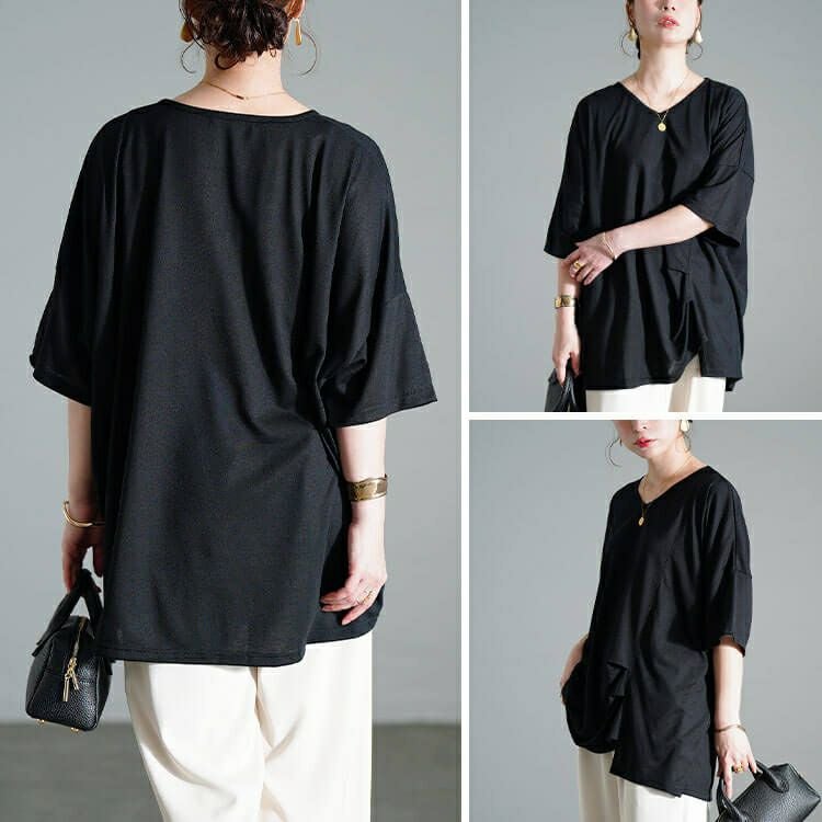 大きいサイズ レディース アシメタックプルオーバー　fem-596 【メール便可】