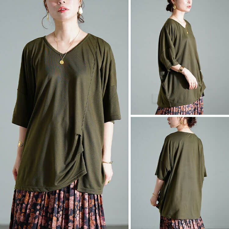 大きいサイズ レディース アシメタックプルオーバー　fem-596 【メール便可】