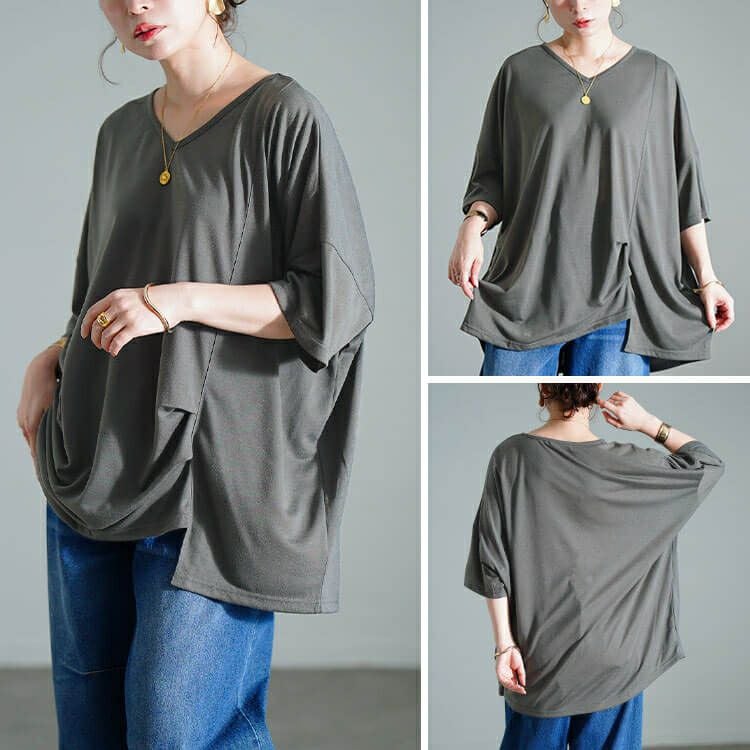 大きいサイズ レディース アシメタックプルオーバー　fem-596 【メール便可】