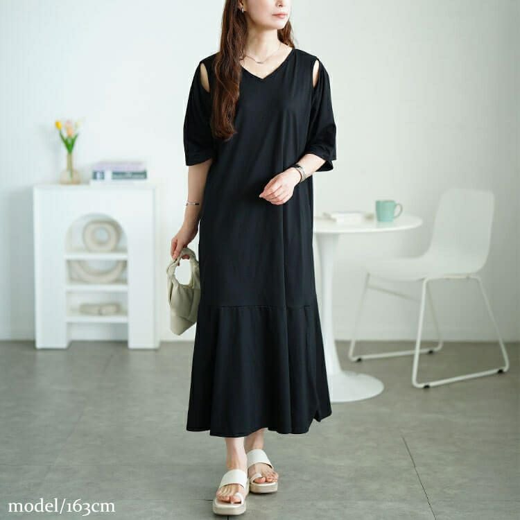 大きいサイズ レディース オープンショルダーマーメイドワンピース　fem-595