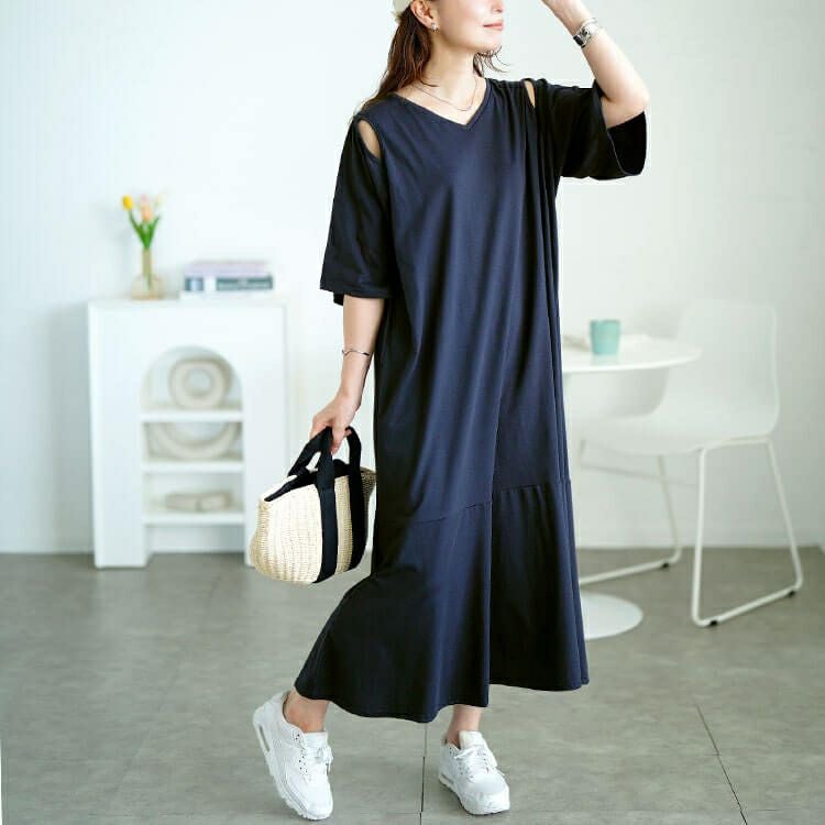 大きいサイズ レディース オープンショルダーマーメイドワンピース　fem-595