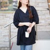 大きいサイズ レディース 深Vネック裾タックコクーンチュニック　fem-594 ブラック