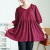 大きいサイズ レディース 肩リボンペプラムVネックチュニック　fem-593 ワイン