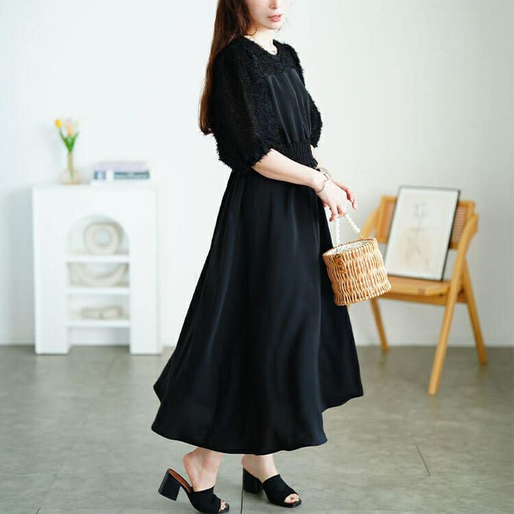 大きいサイズ レディース シャギー切り替えシャーリングワンピース　fem-592