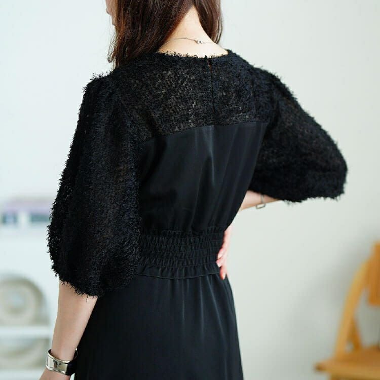 大きいサイズ レディース シャギー切り替えシャーリングワンピース　fem-592