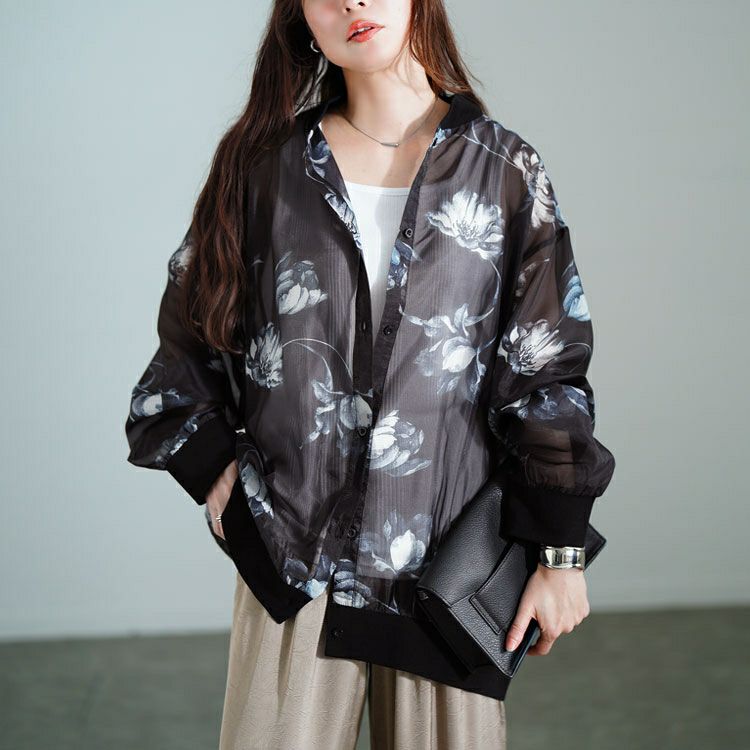 大きいサイズ レディース 花柄プリントシアーシャツ　sw-0785 【メール便可】