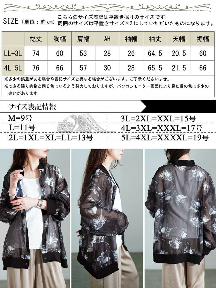 大きいサイズ レディース 花柄プリントシアーシャツ　sw-0785 【メール便可】