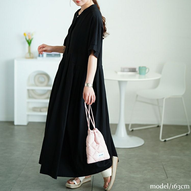 大きいサイズ レディース イレギュラー切り替えタックフレアワンピース　maru-30174