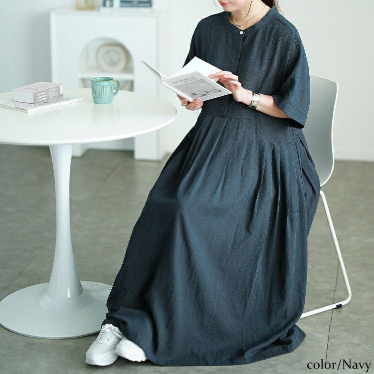 大きいサイズ レディース イレギュラー切り替えタックフレアワンピース　maru-30174