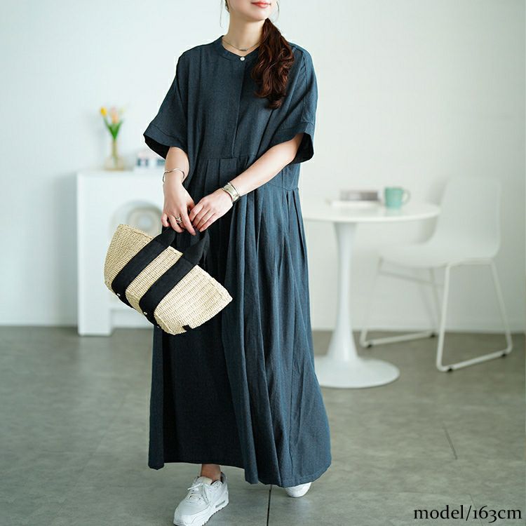 大きいサイズ レディース イレギュラー切り替えタックフレアワンピース　maru-30174
