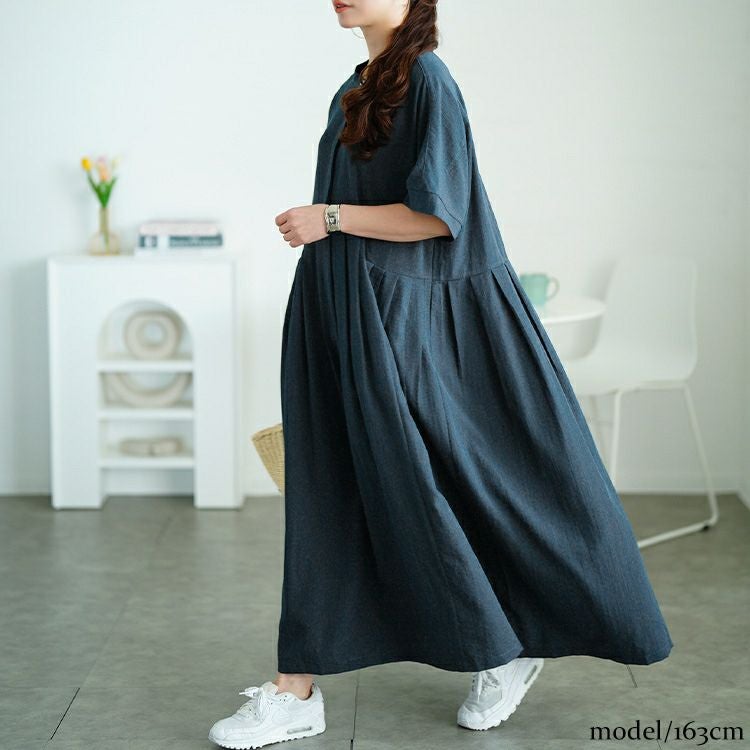 大きいサイズ レディース イレギュラー切り替えタックフレアワンピース　maru-30174