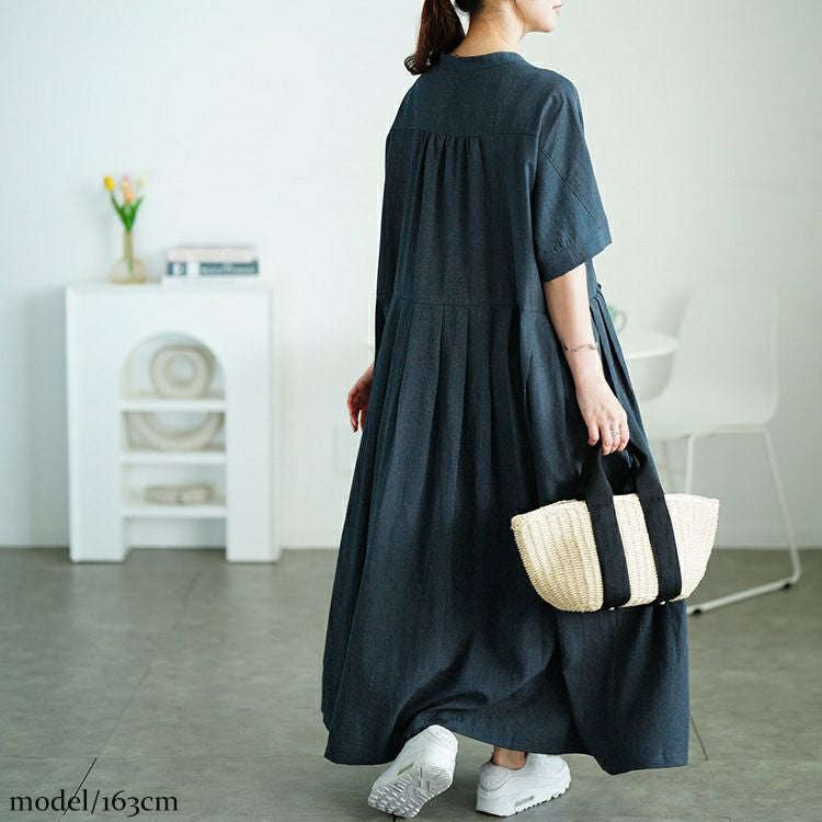 大きいサイズ レディース イレギュラー切り替えタックフレアワンピース　maru-30174