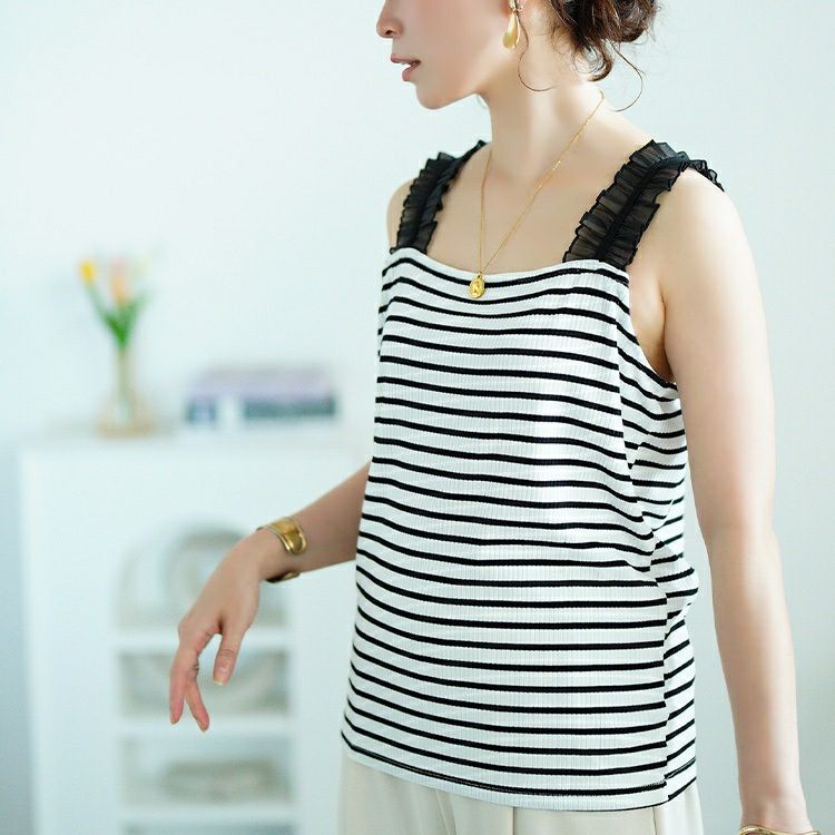 大きいサイズ レディース シアーフリルストラップリブキャミソール　maru-30162 【メール便可】