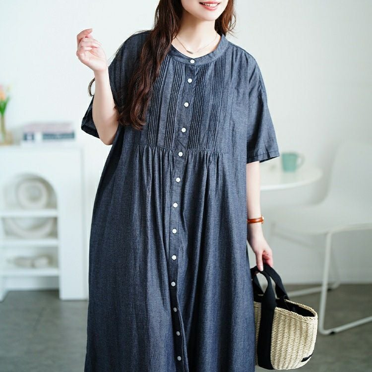 大きいサイズ レディース ピンタックコットンシャツワンピース　maru-30159