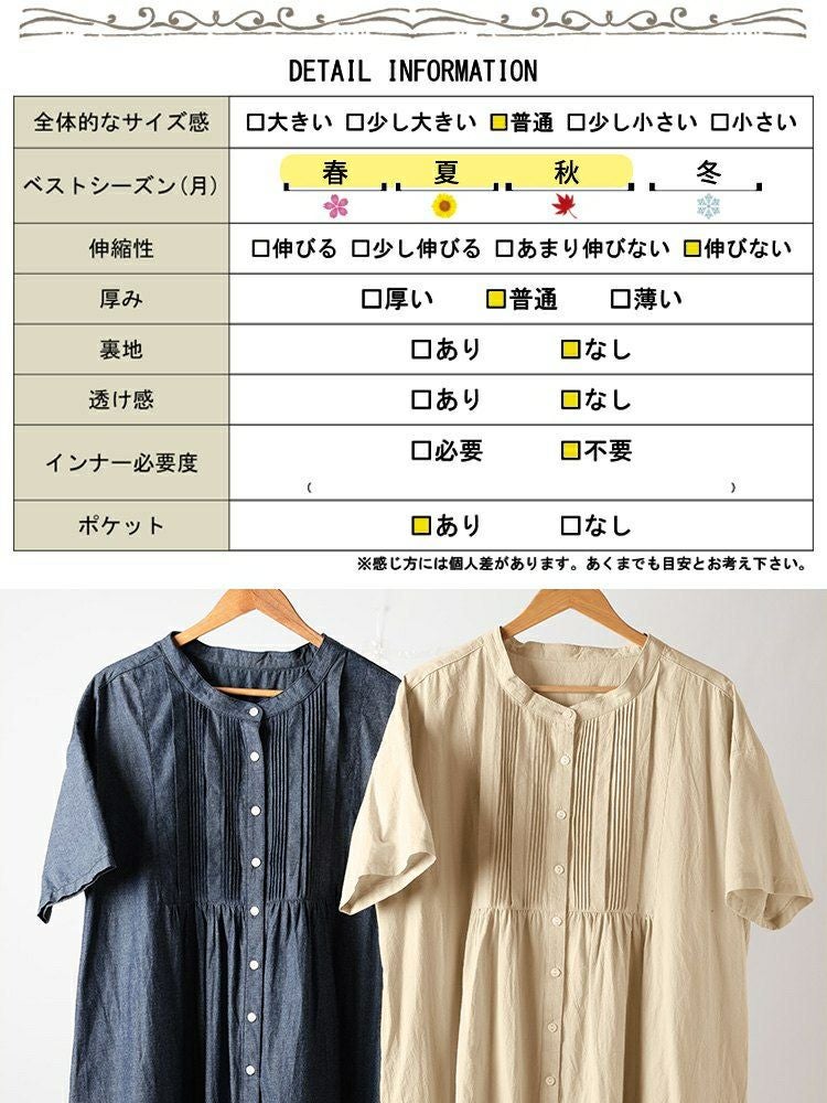 大きいサイズ レディース ピンタックコットンシャツワンピース　maru-30159