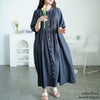 大きいサイズ レディース ピンタックコットンシャツワンピース　maru-30159 ネイビー