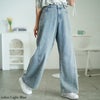 大きいサイズ レディース サイドラインストーンワイドデニムパンツ　jp551 ライトブルー