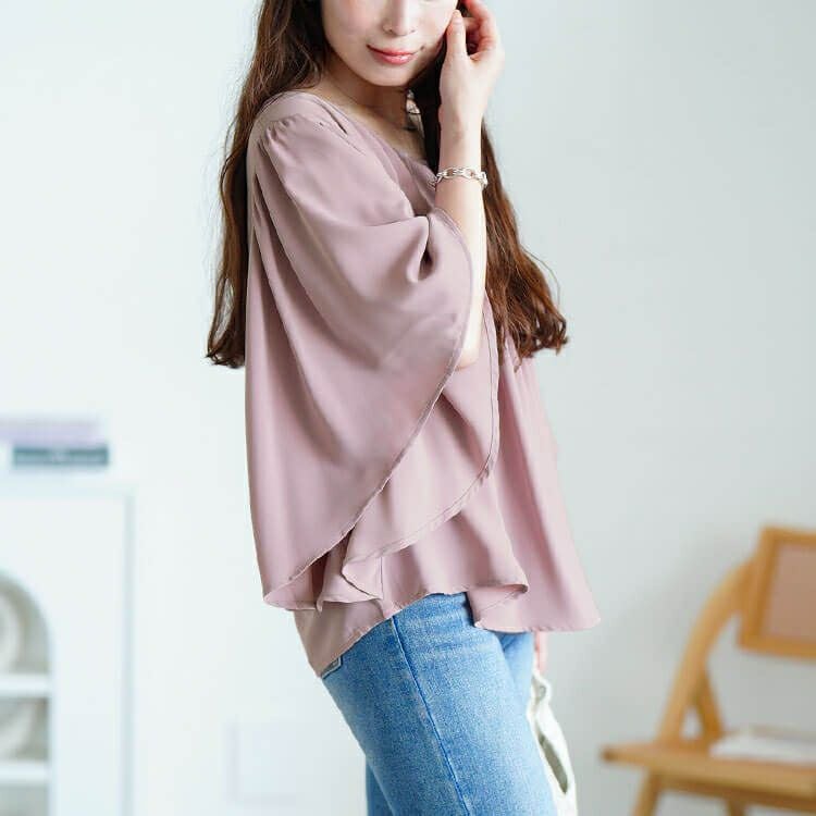 大きいサイズ レディース 胸タックバタフライスリーブプルオーバー　jp541 【メール便可】