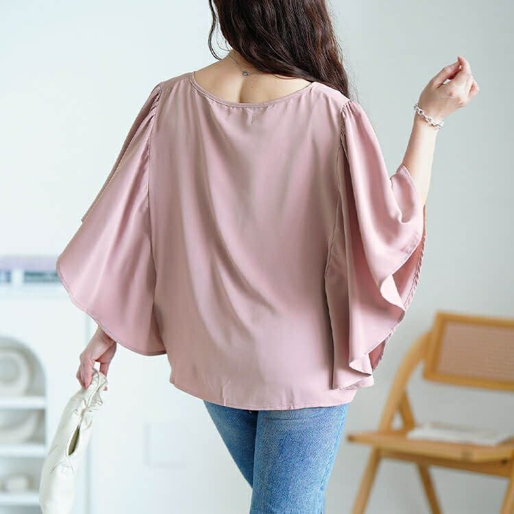 大きいサイズ レディース 胸タックバタフライスリーブプルオーバー　jp541 【メール便可】