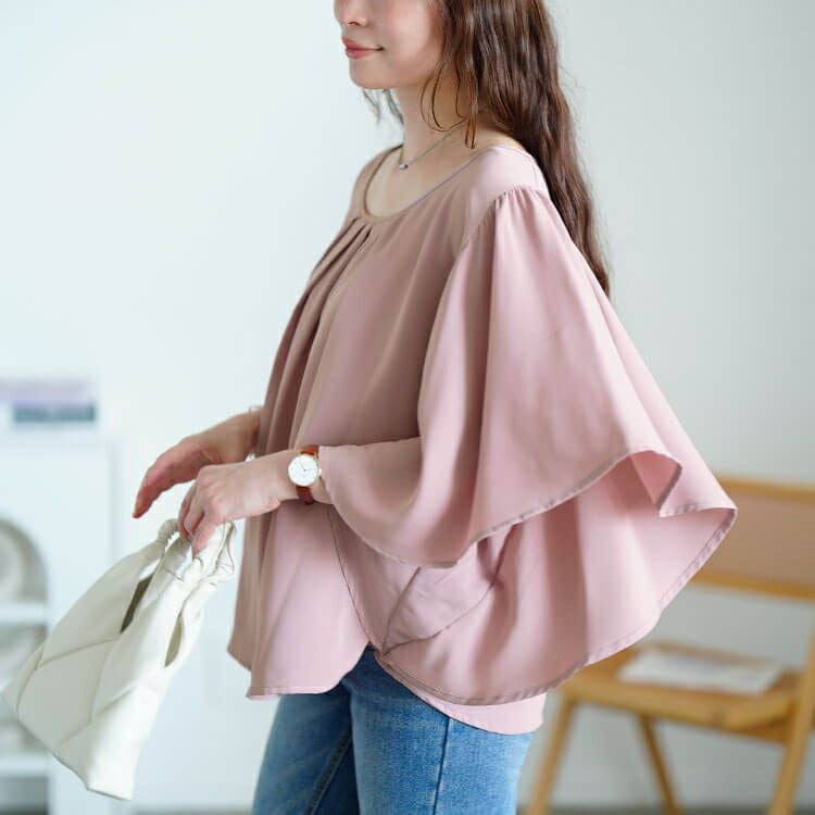 大きいサイズ レディース 胸タックバタフライスリーブプルオーバー　jp541 【メール便可】