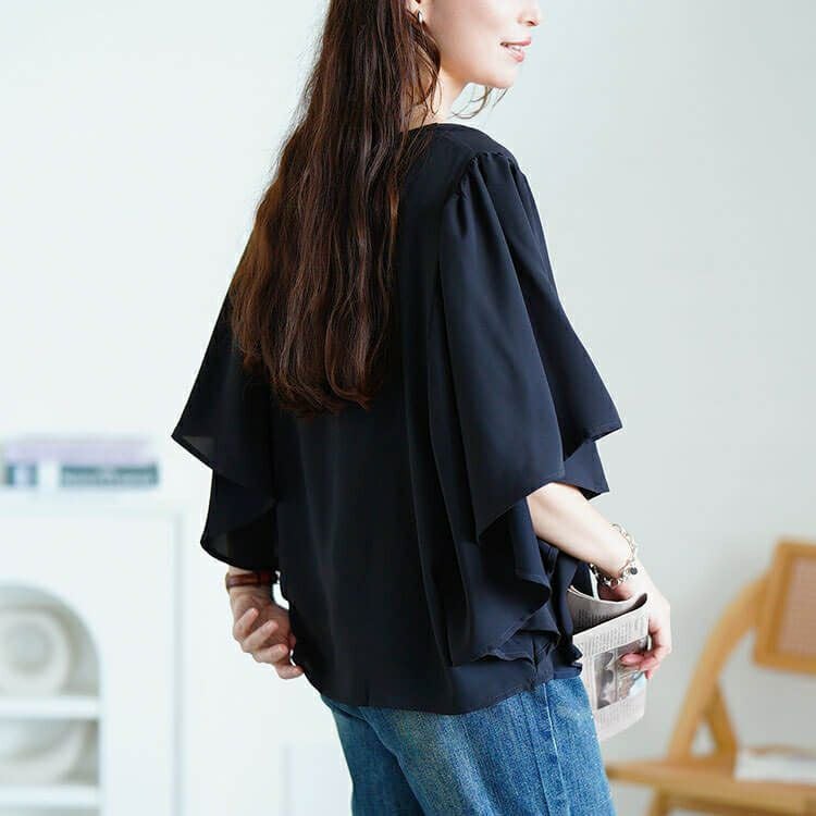 大きいサイズ レディース 胸タックバタフライスリーブプルオーバー　jp541 【メール便可】