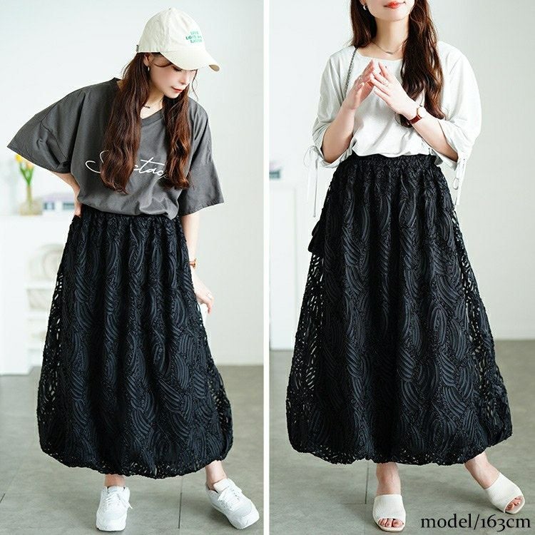大きいサイズ レディース ウェーブコードレースバルーンスカート　sum-0024