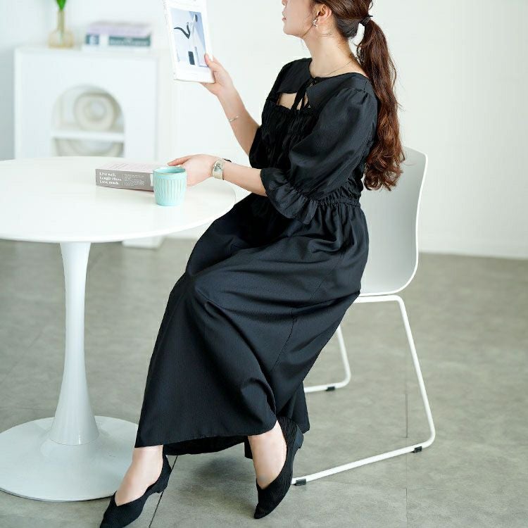 大きいサイズ レディース リボンボレロ風シャーリングワンピース　tani-15612ll