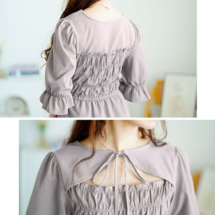 大きいサイズ レディース リボンボレロ風シャーリングワンピース　tani-15612ll