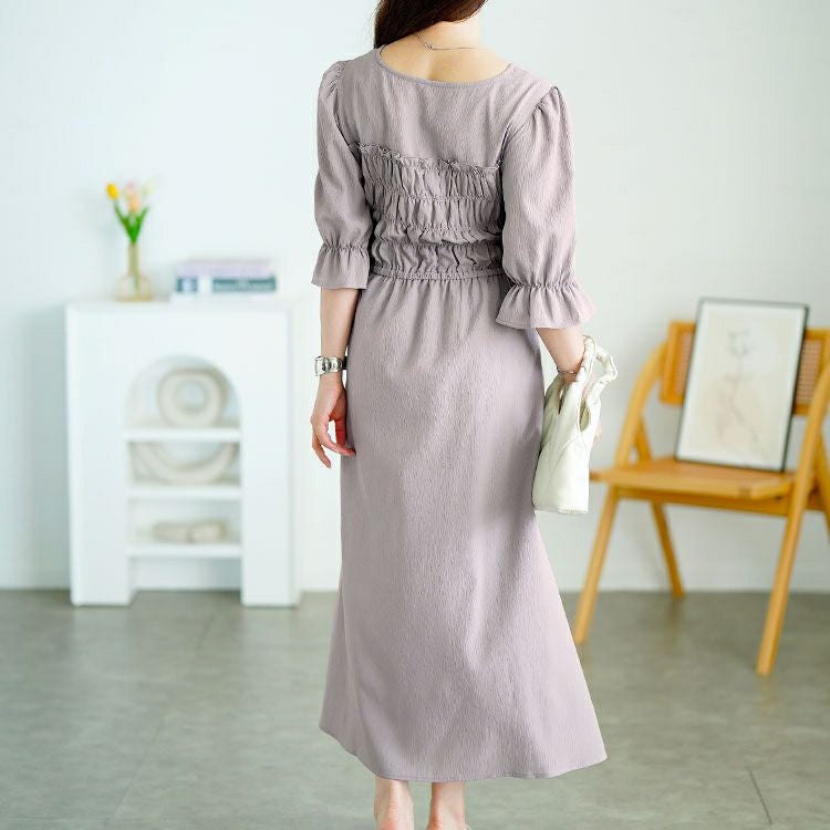 大きいサイズ レディース リボンボレロ風シャーリングワンピース　tani-15612ll