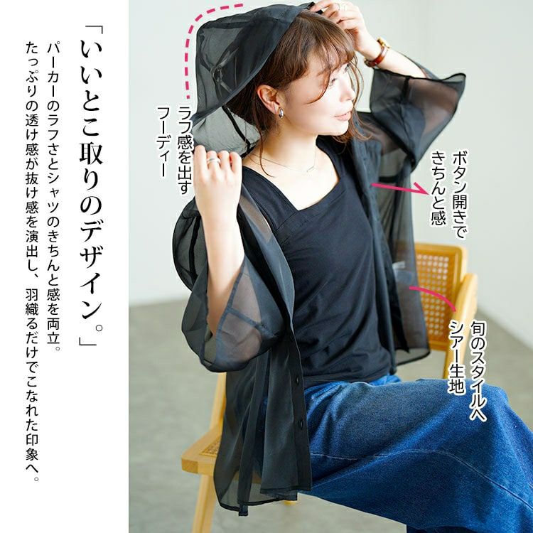大きいサイズ レディース シアーシャツパーカー　tani-15611ll 【メール便可】