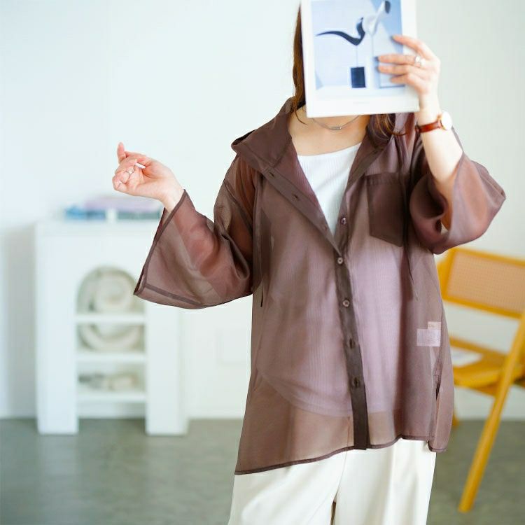 大きいサイズ レディース シアーシャツパーカー　tani-15611ll 【メール便可】