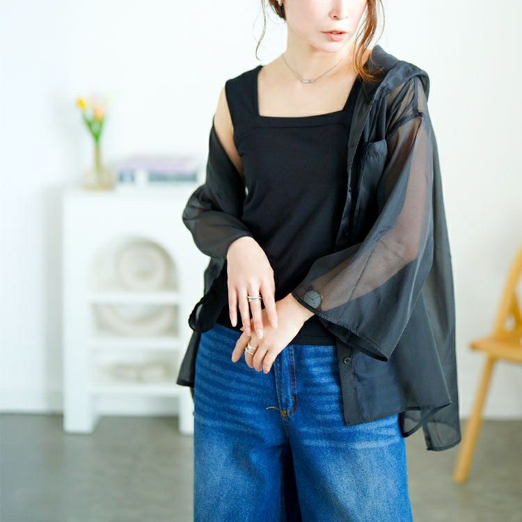 大きいサイズ レディース シアーシャツパーカー　tani-15611ll 【メール便可】