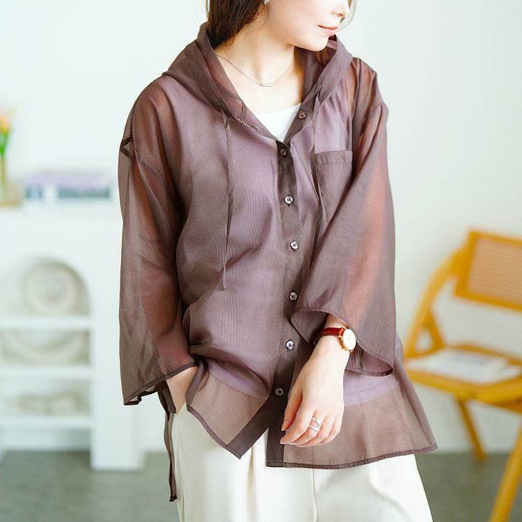 大きいサイズ レディース シアーシャツパーカー　tani-15611ll 【メール便可】 ブラウン