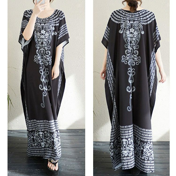 大きいサイズ レディース アート柄ドルマンスリーブカフタンワンピース　goldy-1718【メール便可】