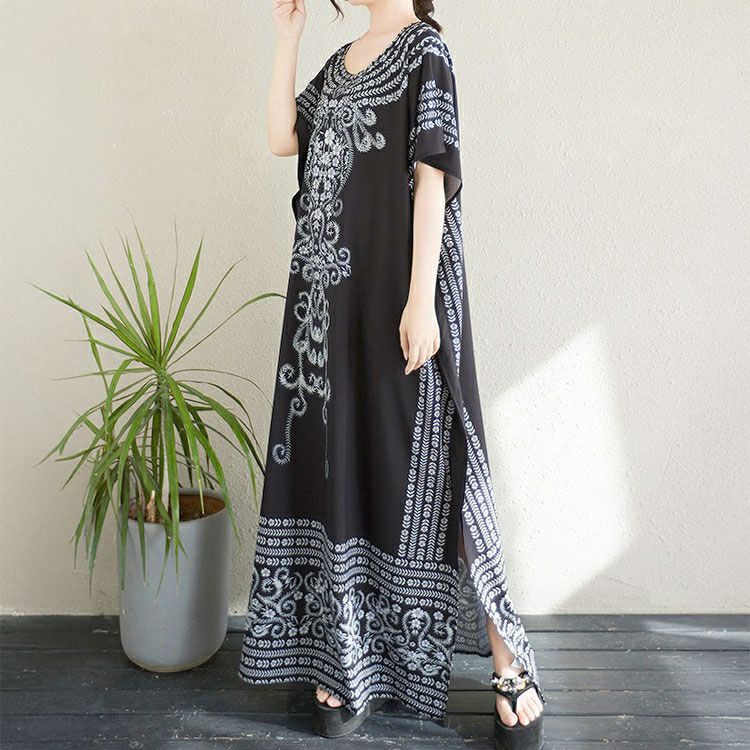 大きいサイズ レディース アート柄ドルマンスリーブカフタンワンピース　goldy-1718【メール便可】