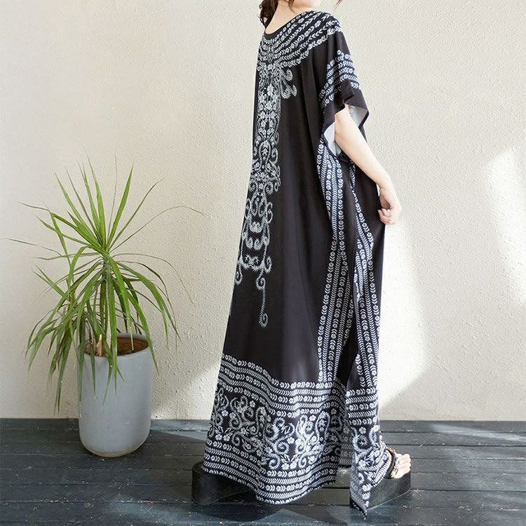 大きいサイズ レディース アート柄ドルマンスリーブカフタンワンピース　goldy-1718【メール便可】