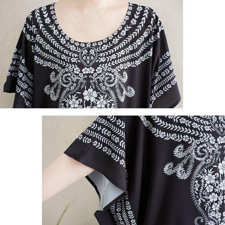 大きいサイズ レディース アート柄ドルマンスリーブカフタンワンピース　goldy-1718【メール便可】