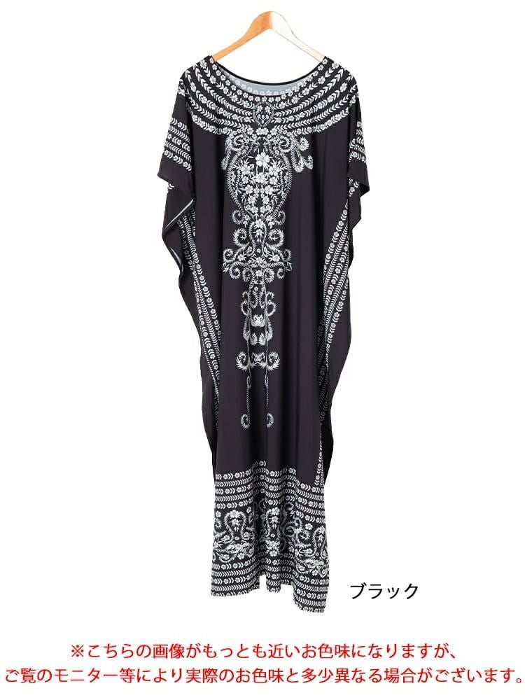 大きいサイズ レディース アート柄ドルマンスリーブカフタンワンピース　goldy-1718【メール便可】