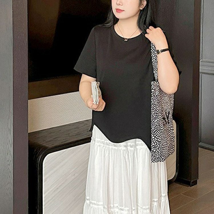 大きいサイズ レディース ウェーブ裾アシメTシャツ　goldy-1703【メール便可】