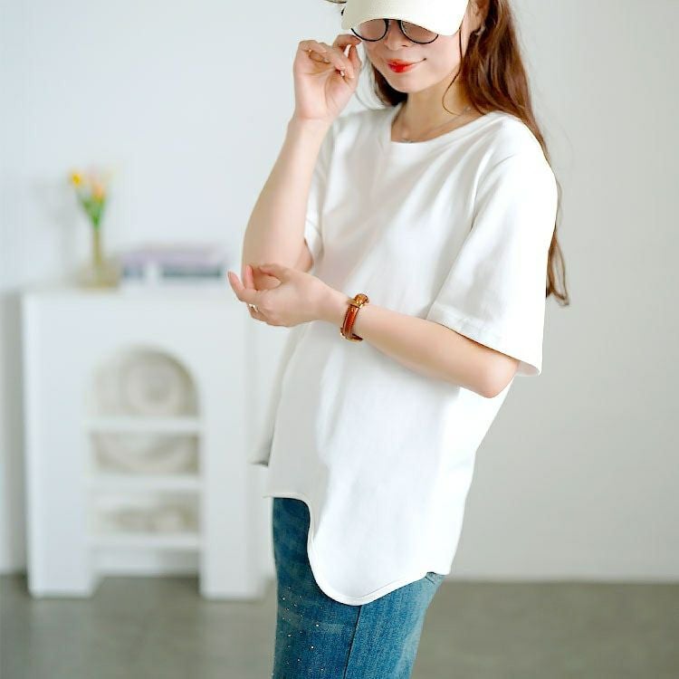 大きいサイズ レディース ウェーブ裾アシメTシャツ　goldy-1703【メール便可】