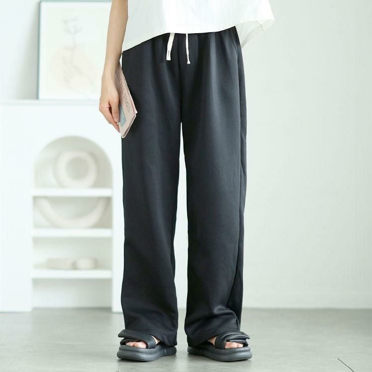 大きいサイズ レディース ストレートワイドスウェットパンツ　goldy-1701 ブラック