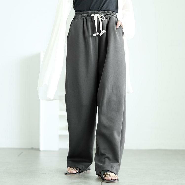 大きいサイズ レディース ストレートワイドスウェットパンツ　goldy-1701 ダークグレー