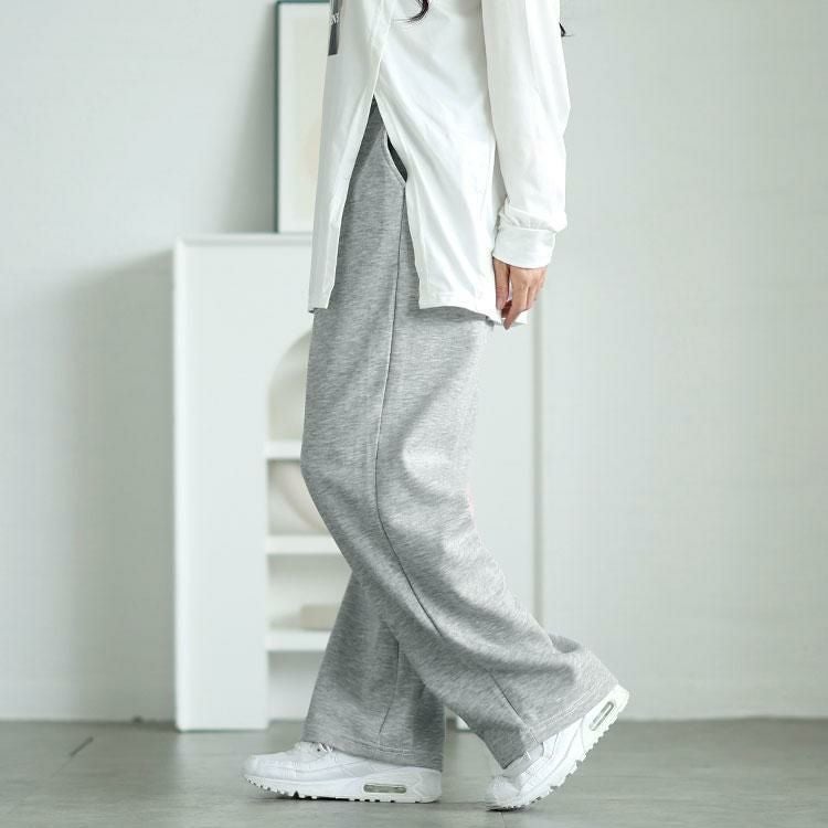 大きいサイズ レディース ストレートワイドスウェットパンツ　goldy-1701 ライトグレー