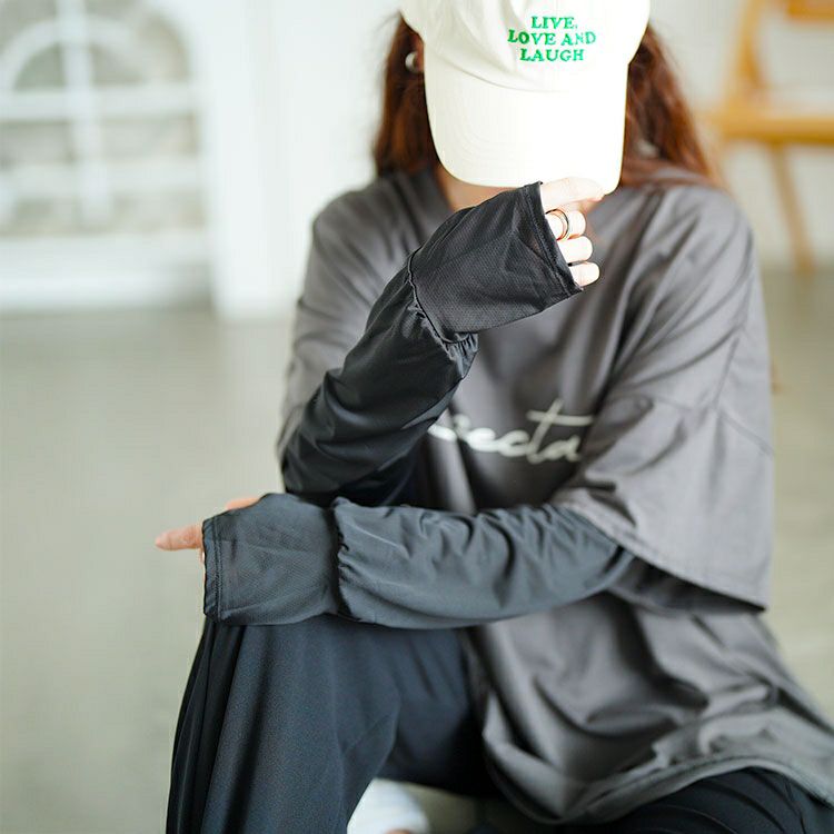 大きいサイズ レディース 指穴付きロングアームカバー　goldy-1694【メール便可】