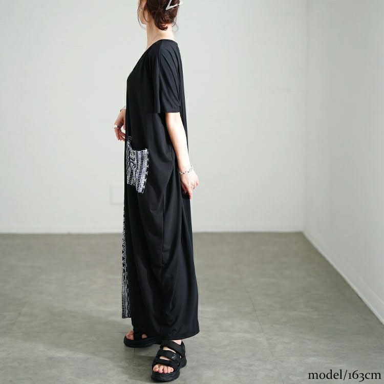 大きいサイズ レディース 幾何学柄アシメ切り替えワンピース　jp542 【メール便可】