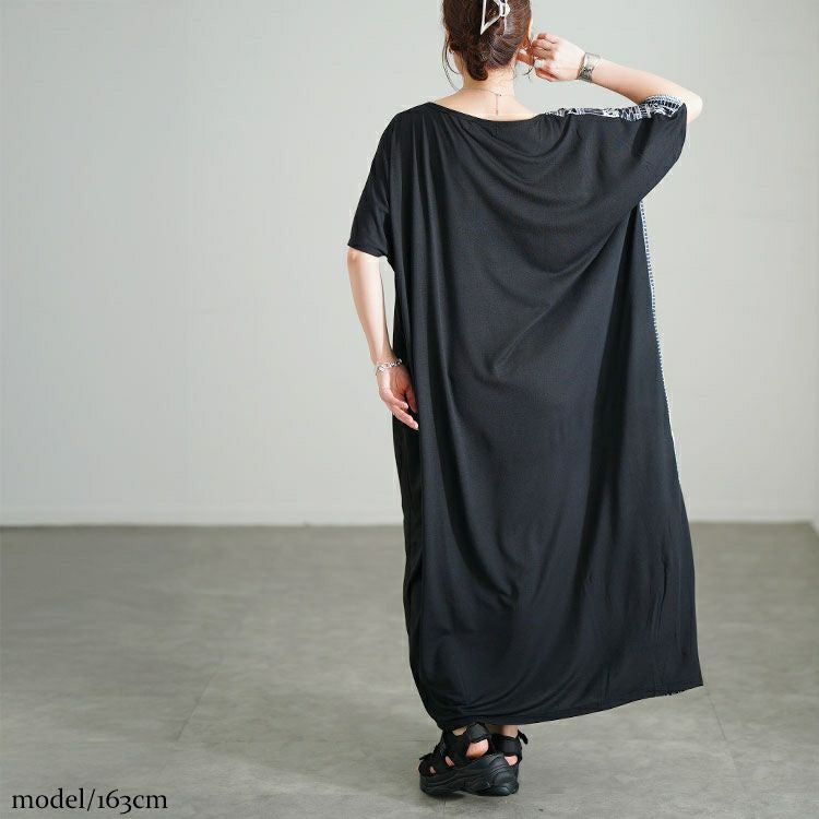 大きいサイズ レディース 幾何学柄アシメ切り替えワンピース　jp542 【メール便可】