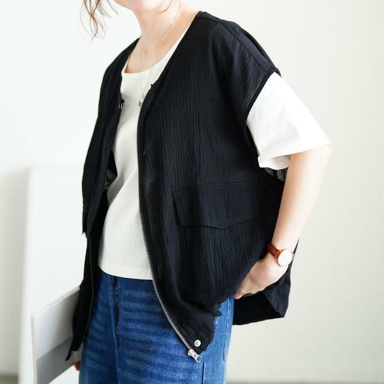 大きいサイズ レディース 裾ドロストサファリベスト　sw-0775 【メール便可】 ブラック