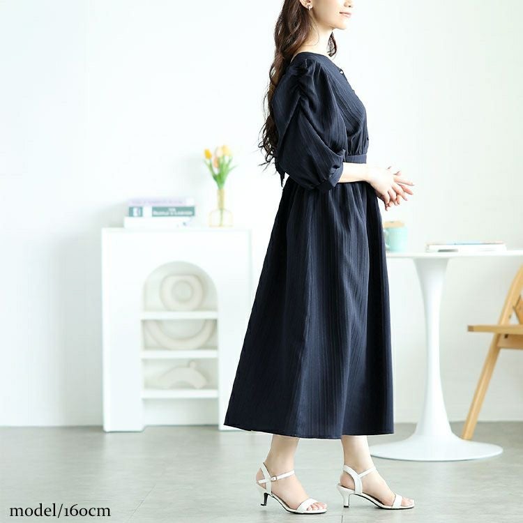 大きいサイズ レディース バックリボンパワショルワンピース　tani-15613ll